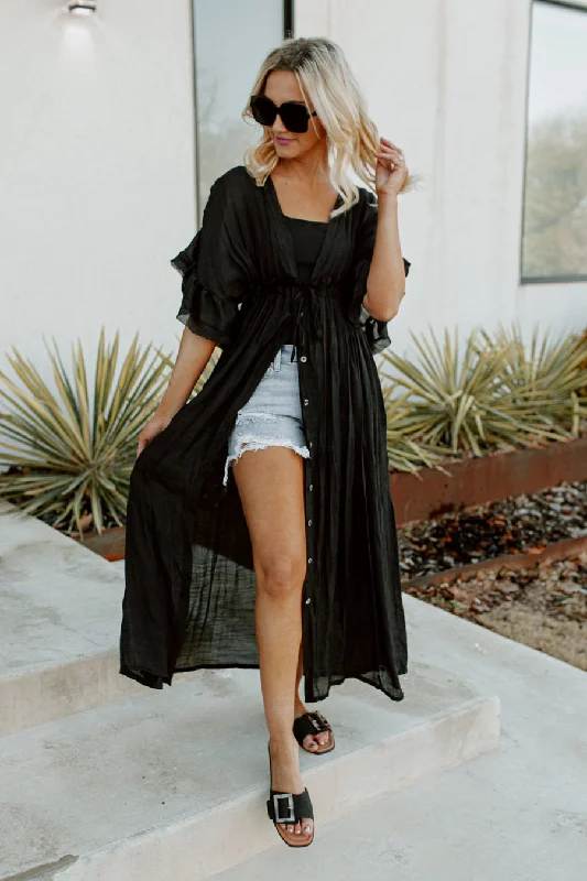 Mega Deal RILEY BUTTON DOWN MAXI KIMONO IN BLACK