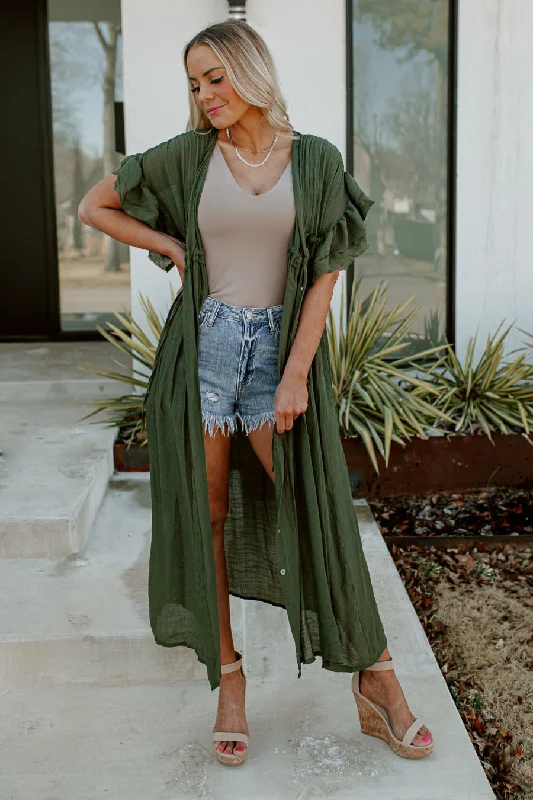 Super Sale RILEY BUTTON DOWN MAXI KIMONO IN GREEN