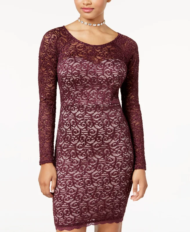 Weekend Flash Sale Sequin Hearts Juniors Lace Up Back Sequined Lace Bodycon Dress