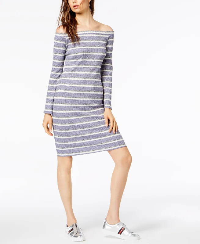 Closeout Sale Socialite Striped Off The Shoulder Midi Dress