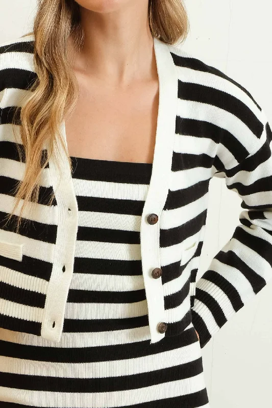 Bargain Prices Stripe Knit Button-Down Cardigan