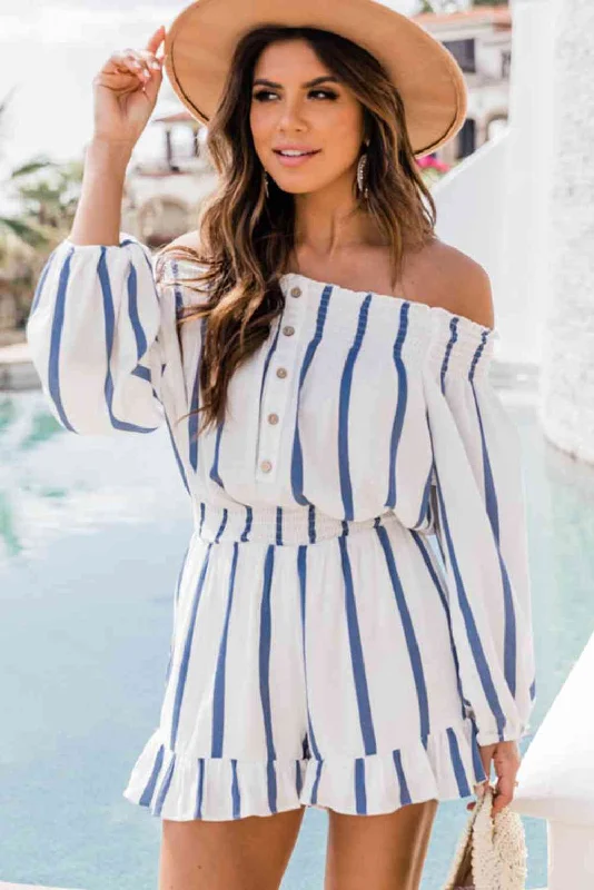 Price Slash Striped Off Shoulder Smocked Romper