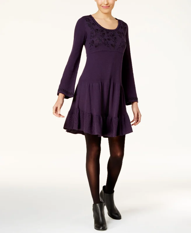 Discount Deals Style & Co Embroidered Sweater Dress