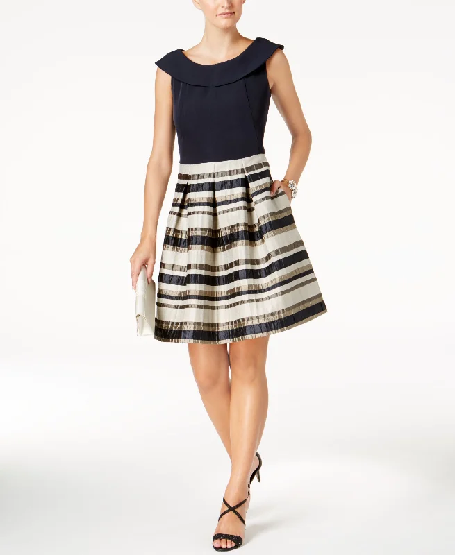 Instant Discount Taylor Striped Solid Fit Flare Dress