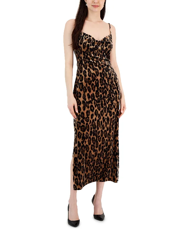 Stock Up and Save Taylor Womens Animal-Print Sleeveless Velvet Dress