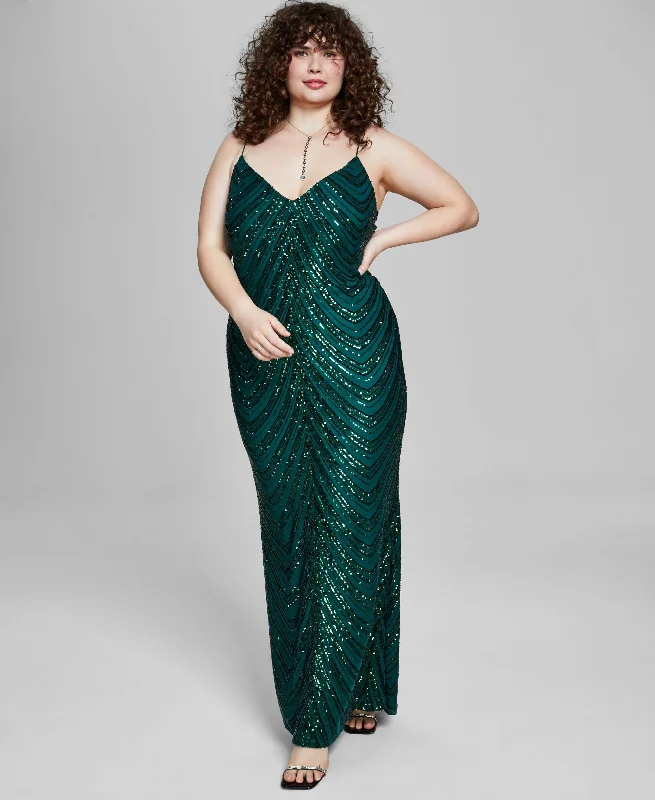 Exclusive Online Offer Trendy Plus Size Sequined V-Neck Sleeveless Gown