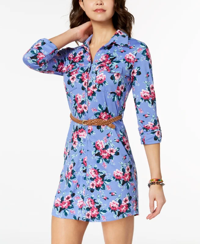 Season Finale Sale Ultra Flirt Juniors Belted Printed Shirtdress