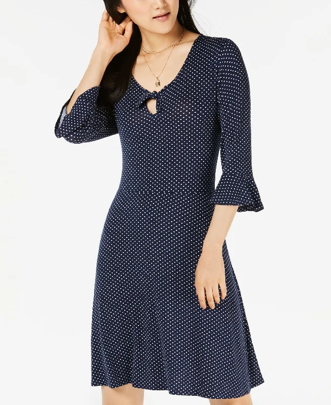 Buy More, Save More Juniors' Keyhole Printed Bell-Sleeve Dress
