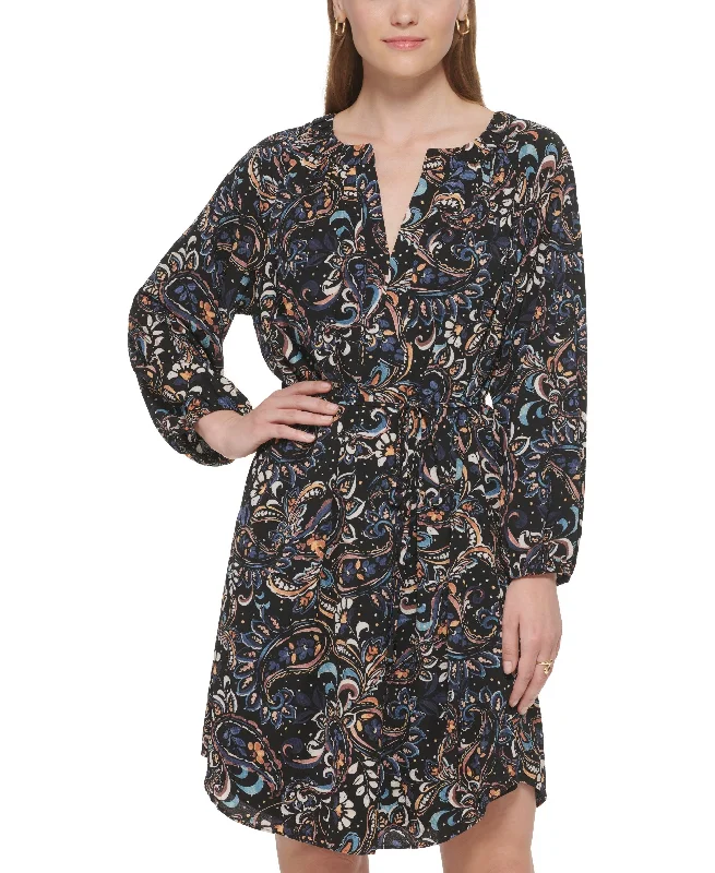 Sneak Peek Sale Vince Camuto Womens Printed Balloon Sleeve Belted Dress