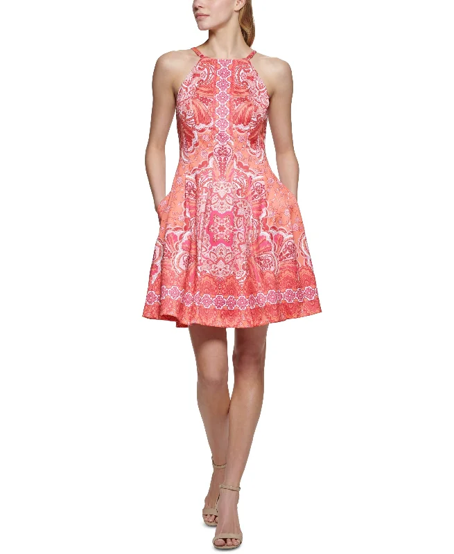 Crazy Deals Vince Camuto Womens Printed Scuba Halter Dress