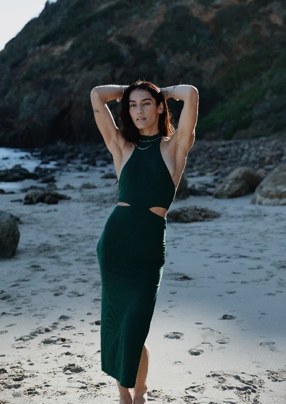 Deal Alert WIDE RIB HALTER CUT AWAY DRESS