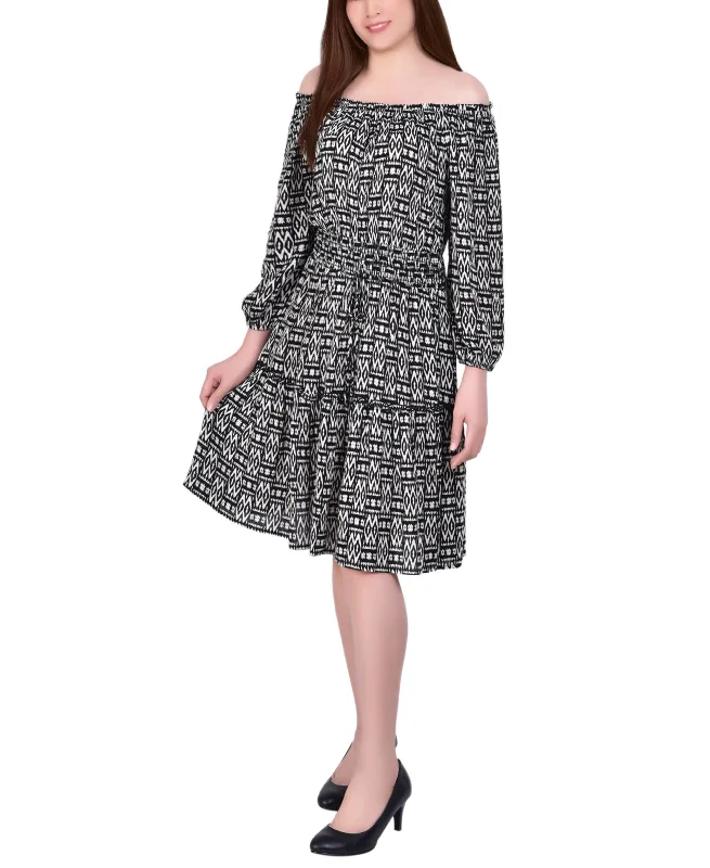 Limited Availability Womens 3/4 Sleeve Off The Shoulder Crepon Dress