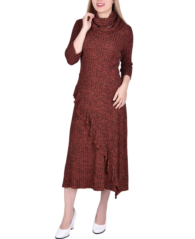 Mega Sale Womens 3/4 Sleeve Ribbed Cowl Neck Dress With Detachable Scarf Headband