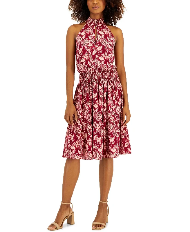 Limited Availability Women's Botanical-Print Smocked-Waist Halter Dress