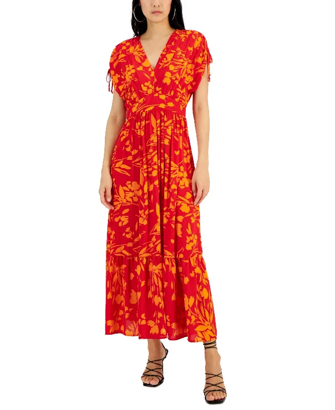 Value Deals Women's Floral-Printed V-Neck Drop-Shoulder Maxi Dress