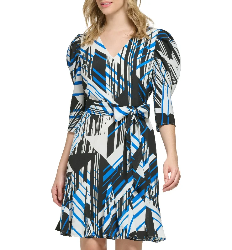 Special Price Women's Geo-Print Puff-Sleeve Short Dress
