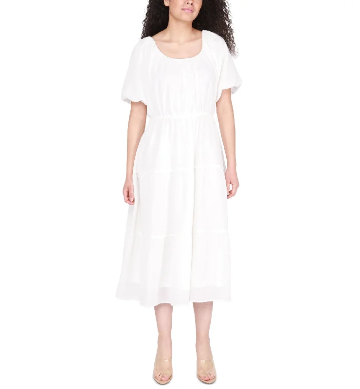 Doorbuster Deal Women's Printed Short-Sleeve Tiered Dress
