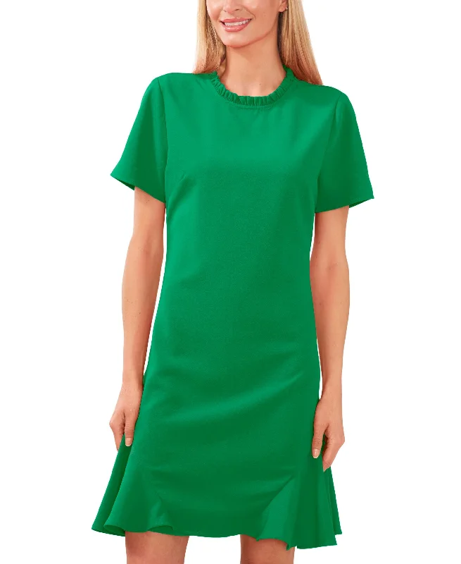 Closeout Women's Short Sleeve A-Line Ruffled Neck Dress