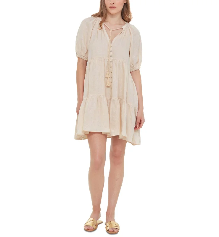 Today’s Deal Women's Tassel-Tie Button-Front Mini A-Line Dress